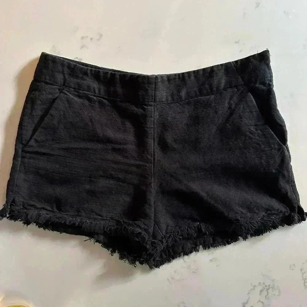Loft Black Riviera Linen Frayed Hem Shorts Size 10- A3